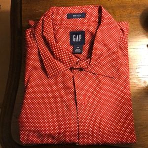 Gap red and white polka dot button down